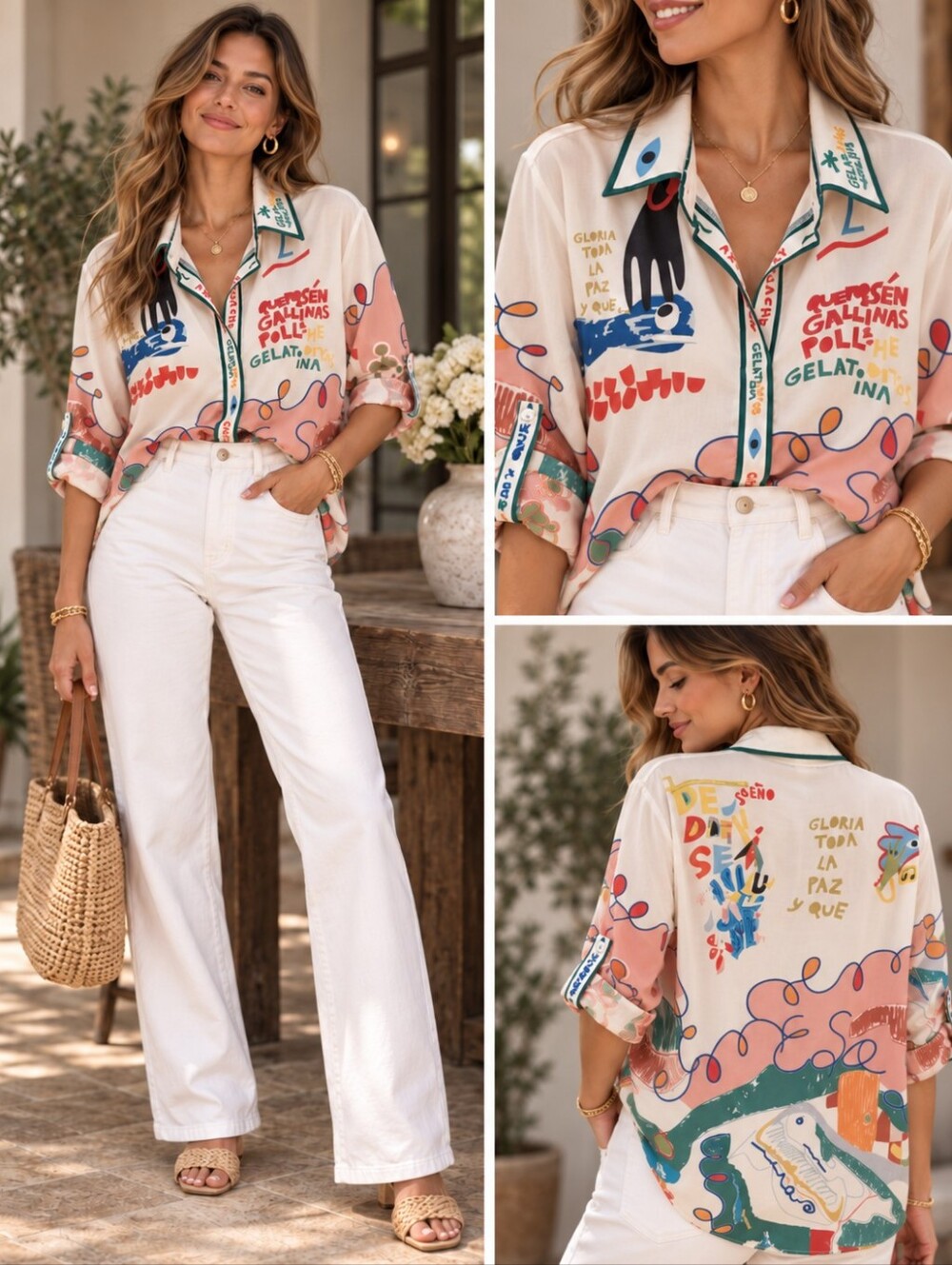 Women's Multicolor Graphic Button-Down Shirt - Gelatina
